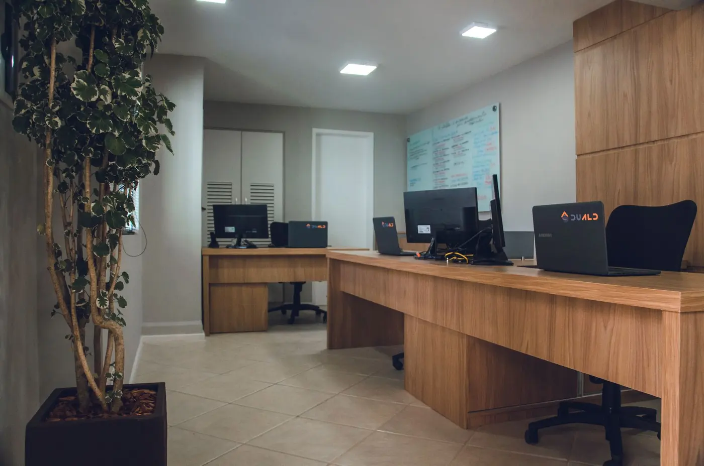 Modern office interior with warm design details